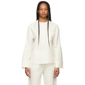 Toteme Half Button Linen Shirt 40 US L Womens City White New
